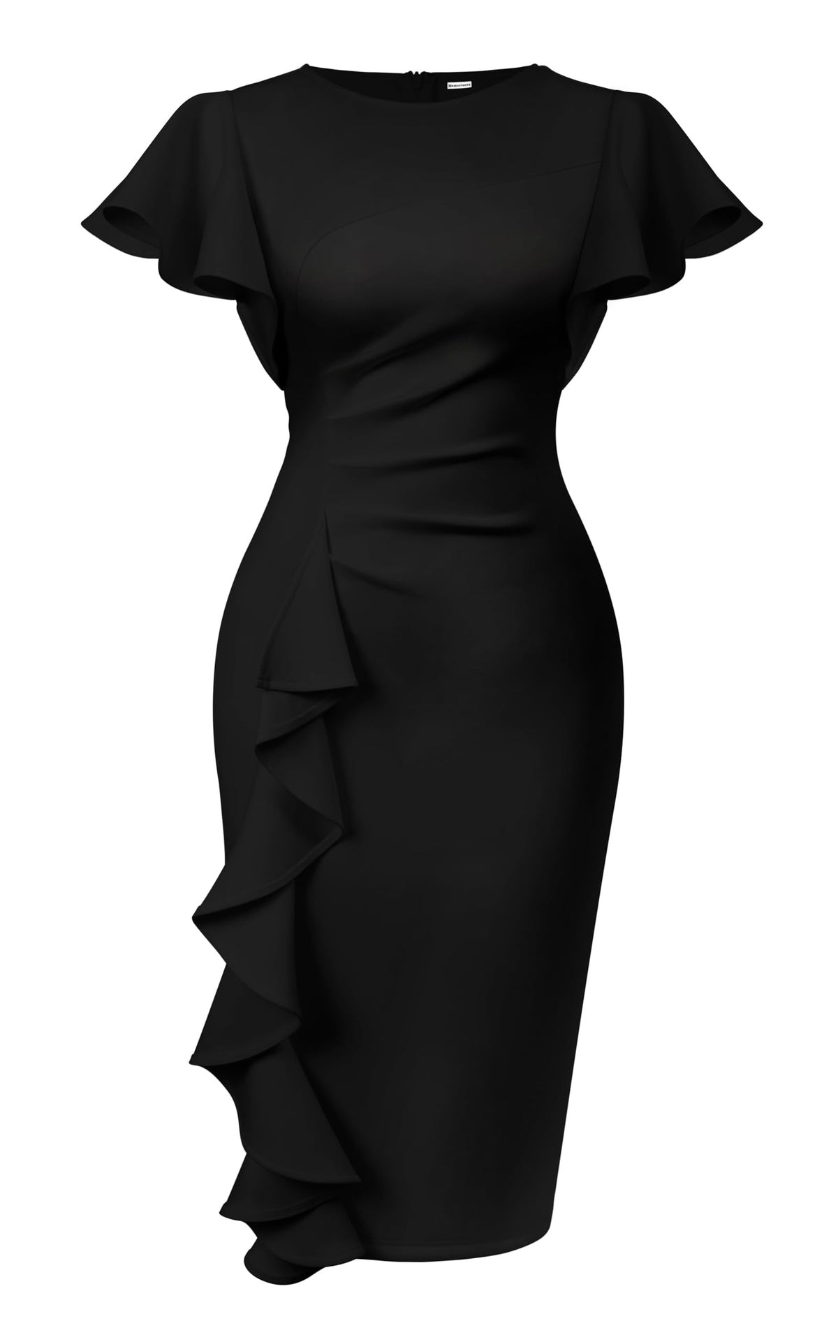 Memoriesea Women's Church Ruffle Sleeve Ruched Work Midi Dress