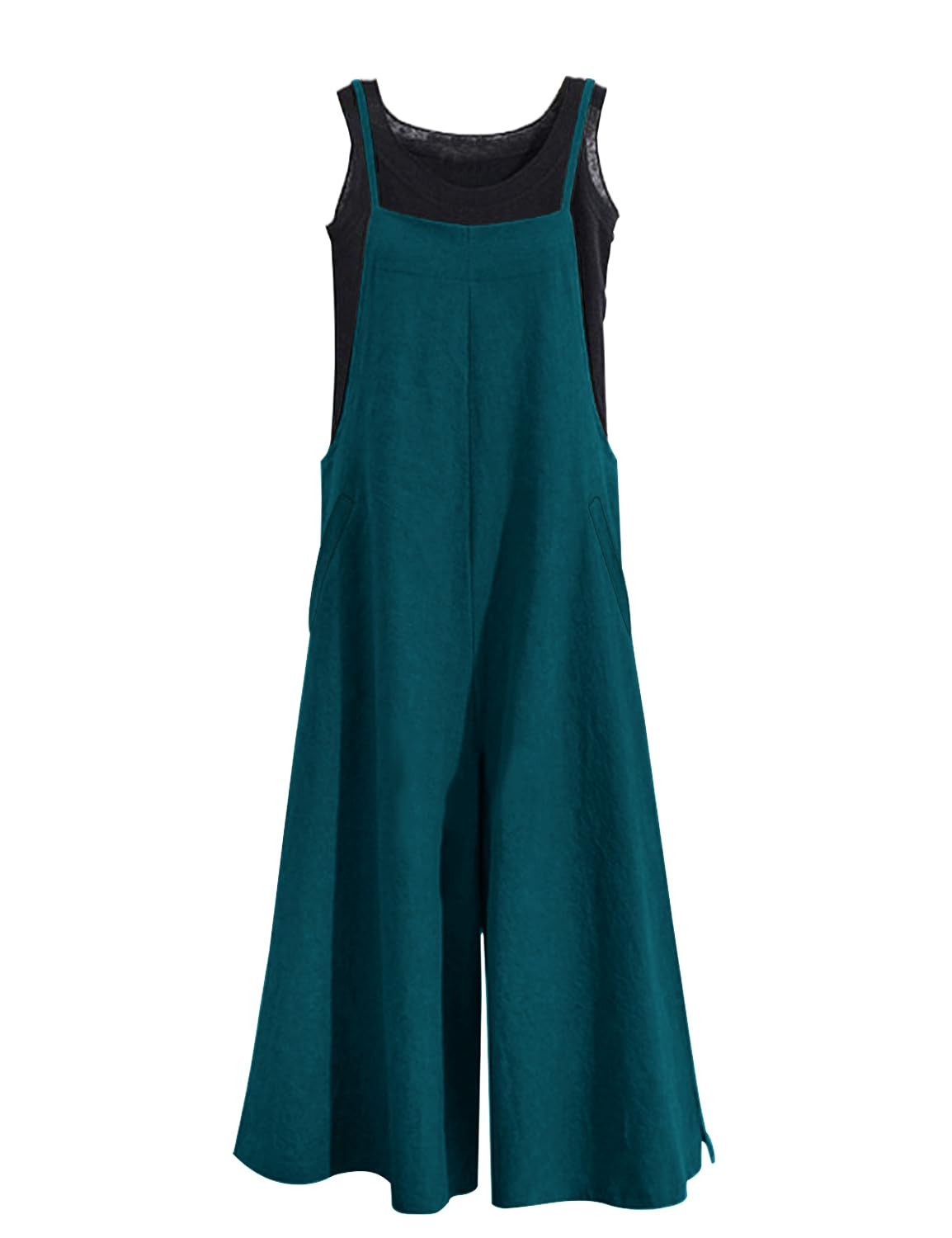 YESNO Women Casual Loose Long Bib Pants Wide Leg Jumpsuits Baggy Cotton Rompers Overalls with Pockets PZZTYP2