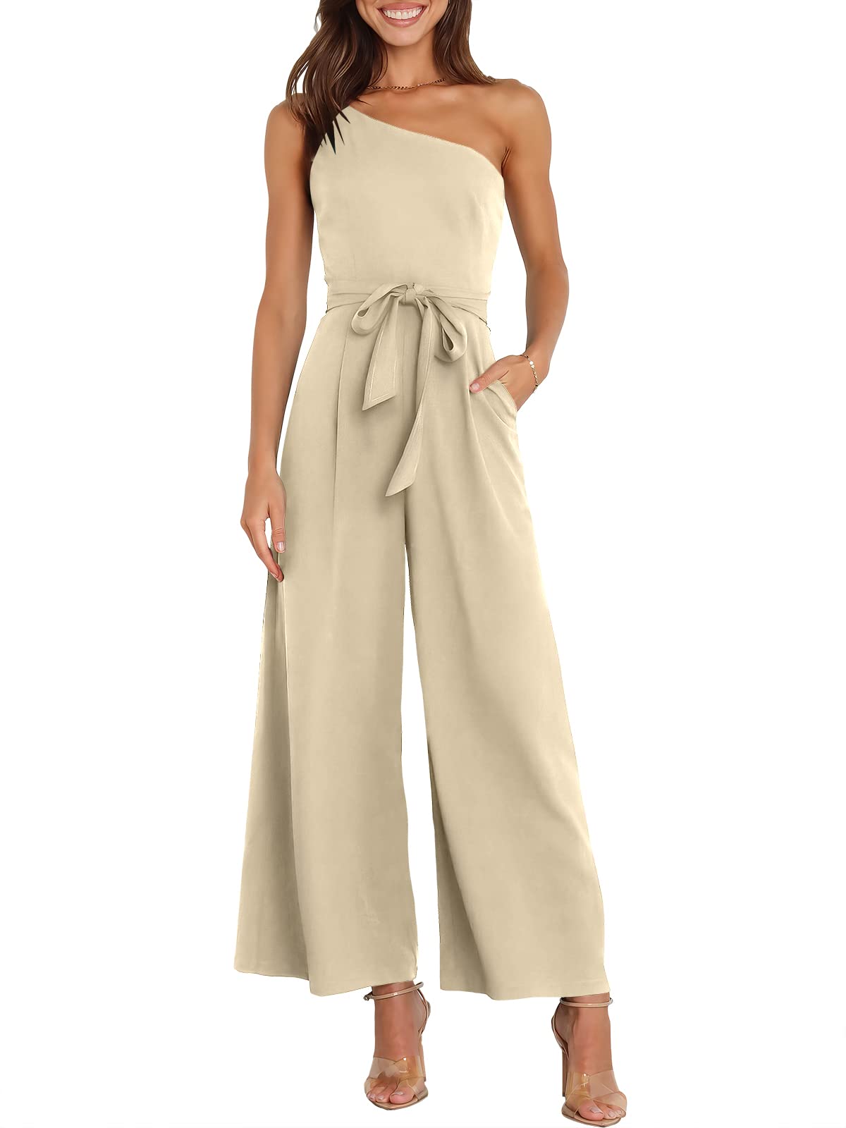 ANRABESS Jumpsuits for Women Dressy One Shoulder Sleeveless Romper