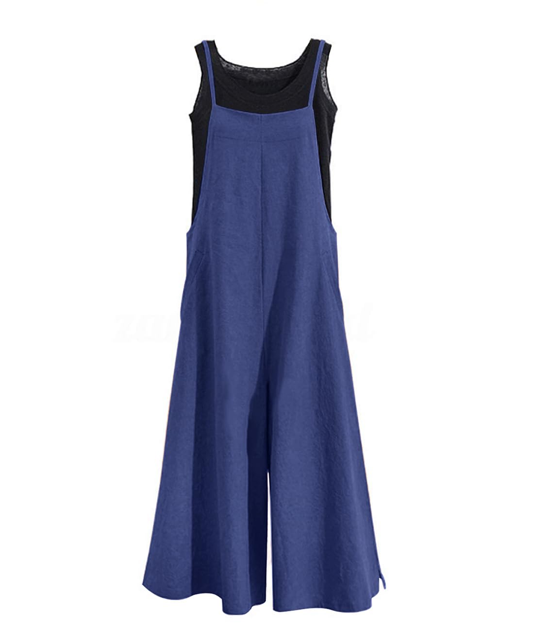 YESNO Women Casual Loose Long Bib Pants Wide Leg Jumpsuits Baggy Cotton Rompers Overalls with Pockets PZZTYP2
