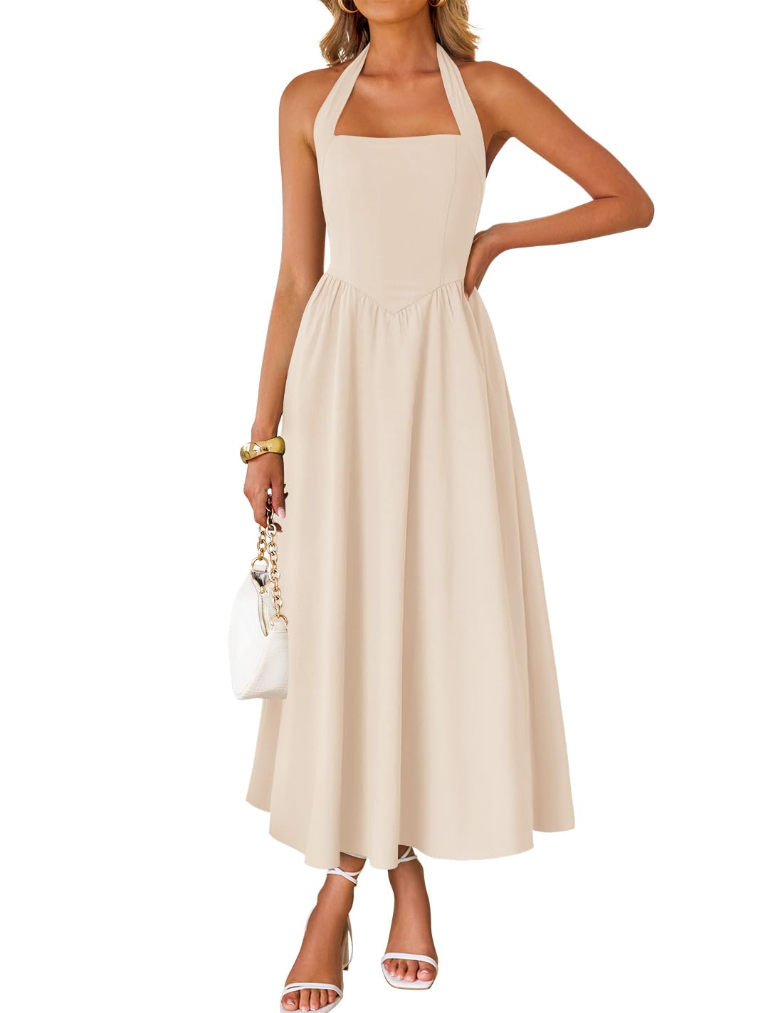 ZESICA Women's Summer Sleeveless Halter Wedding Guest Maxi Dress