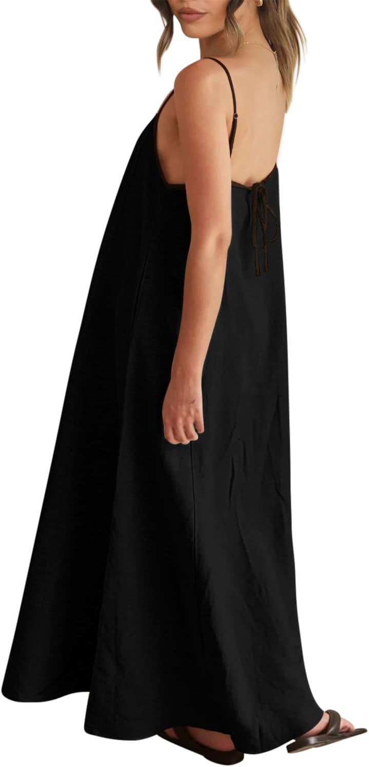 Shy Velvet Women's Linen Maxi Dress Spaghetti Strap Casual Boho Dress