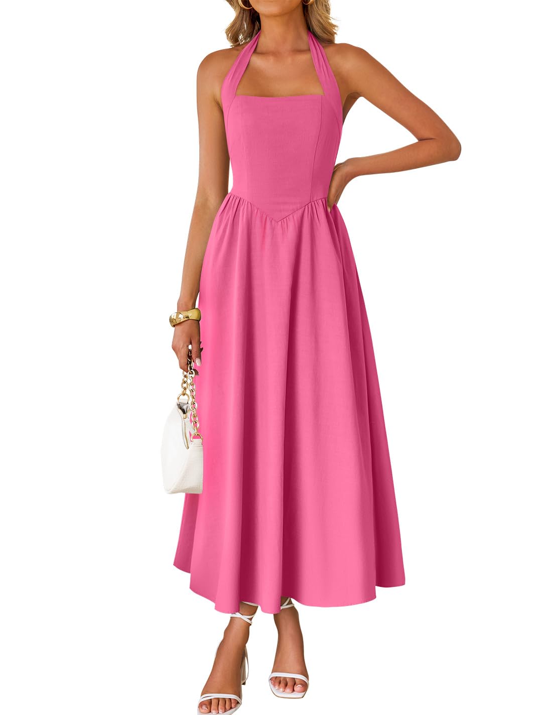 ZESICA Women's Summer Sleeveless Halter Wedding Guest Maxi Dress
