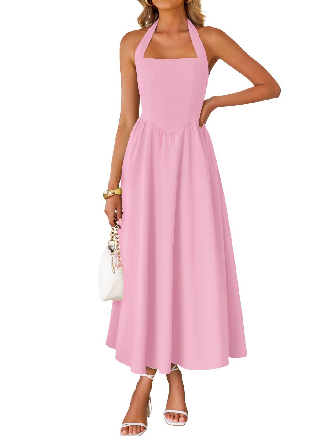 ZESICA Women's Summer Sleeveless Halter Wedding Guest Maxi Dress
