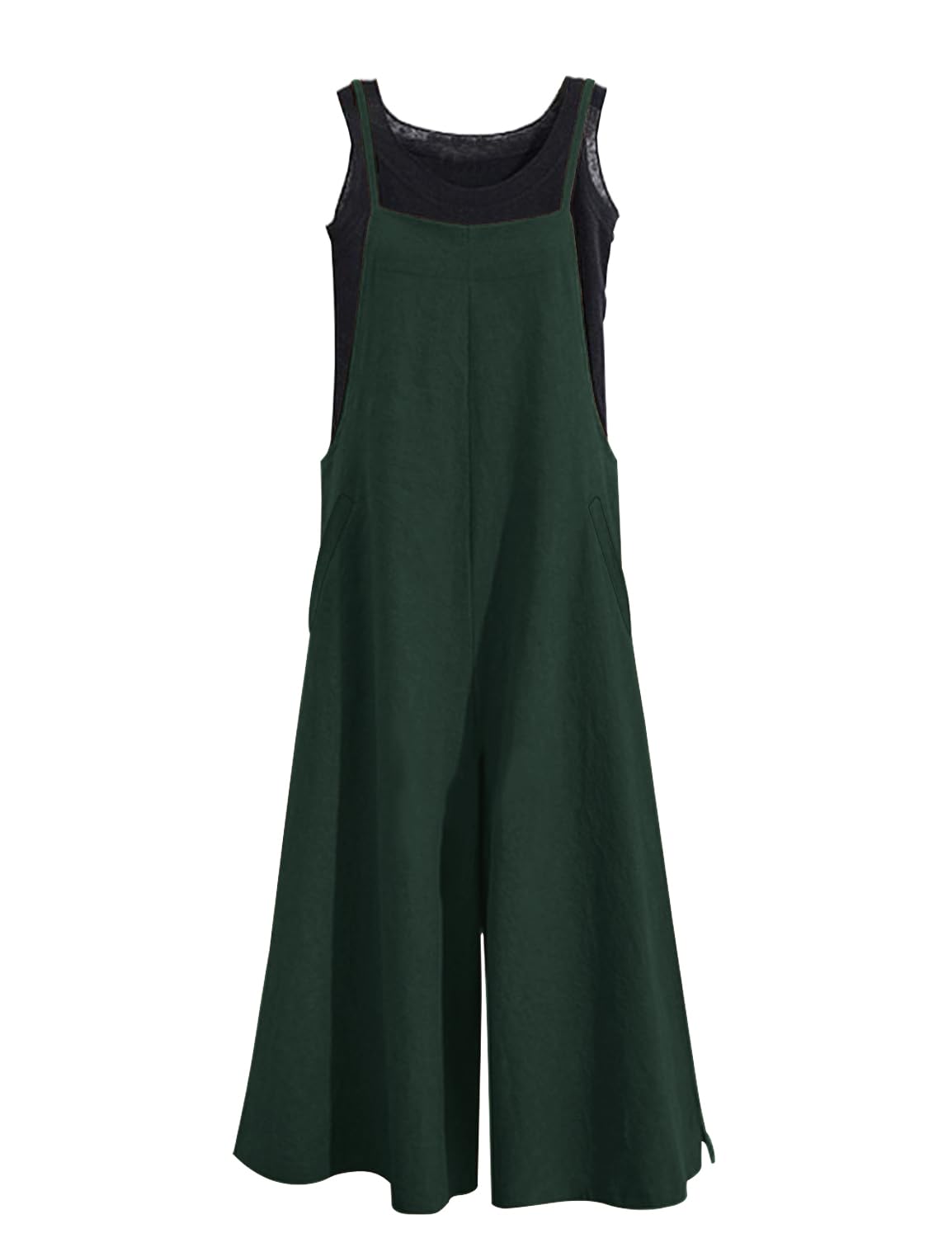 YESNO Women Casual Loose Long Bib Pants Wide Leg Jumpsuits Baggy Cotton Rompers Overalls with Pockets PZZTYP2