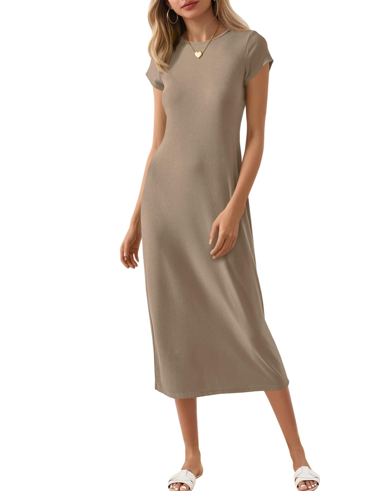 Wenrine Women's Short Sleeve T-Shirt Dress Summer Casual Long Midi Dresses