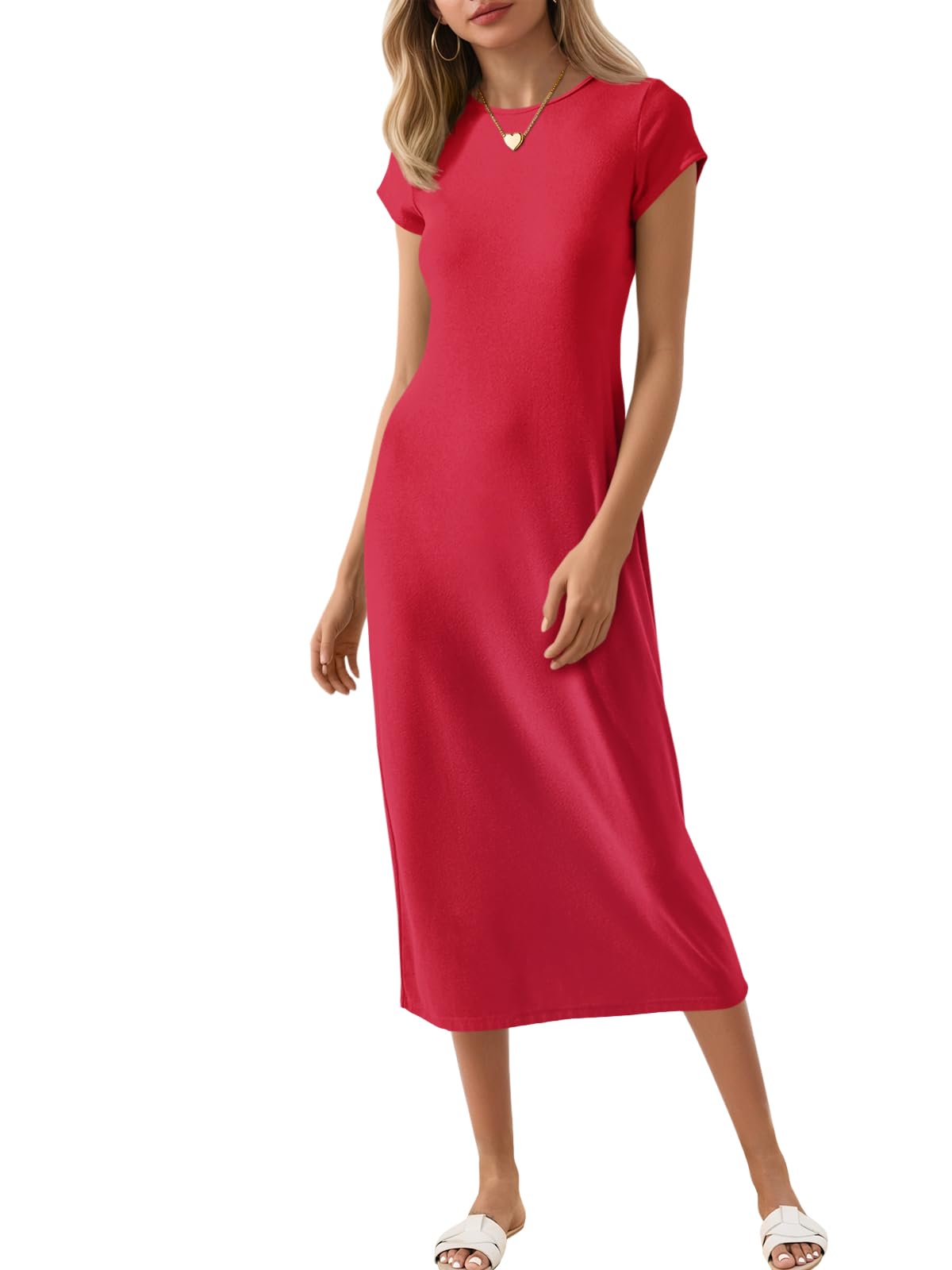 Wenrine Women's Short Sleeve T-Shirt Dress Summer Casual Long Midi Dresses