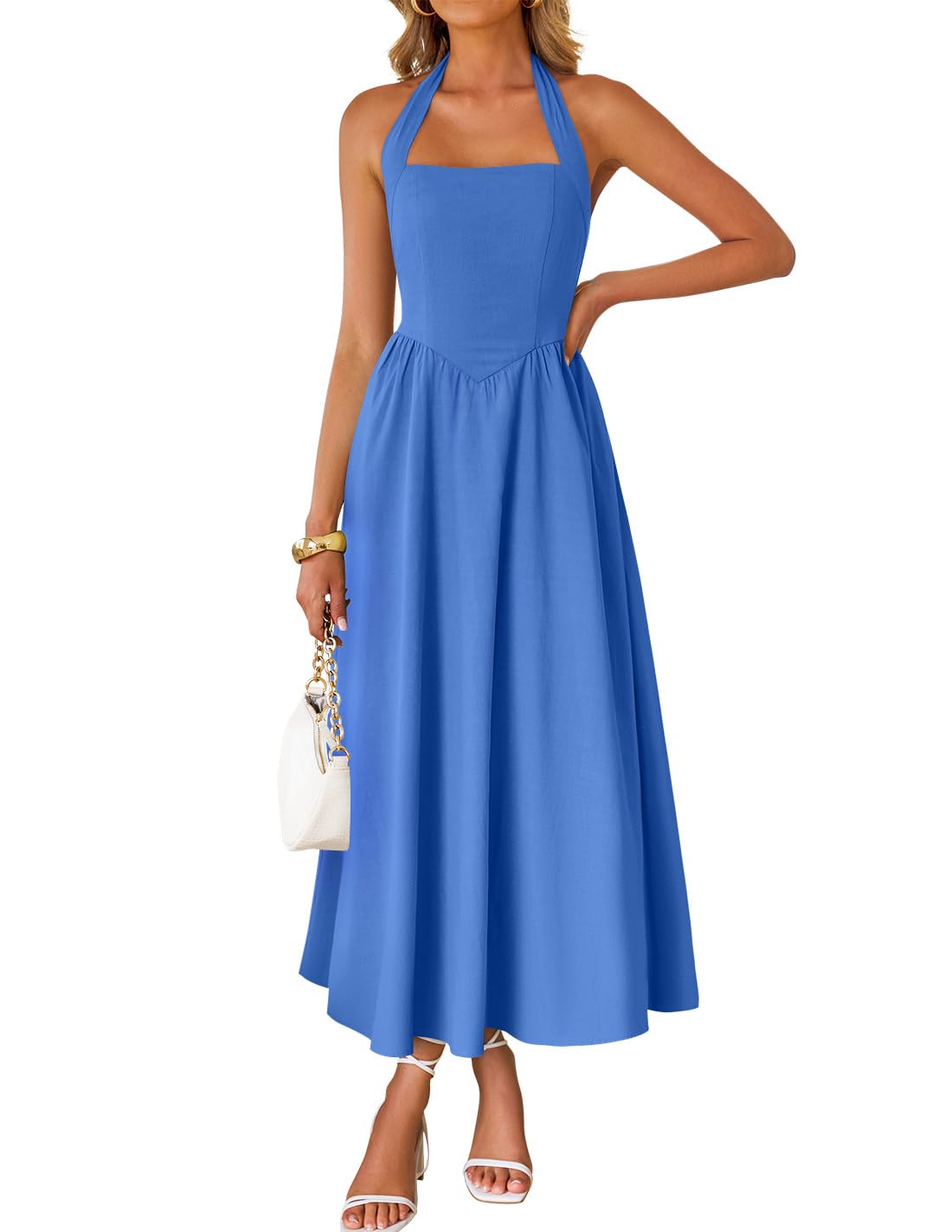 ZESICA Women's Summer Sleeveless Halter Wedding Guest Maxi Dress