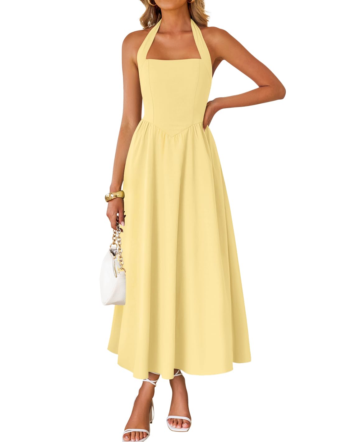 ZESICA Women's Summer Sleeveless Halter Wedding Guest Maxi Dress