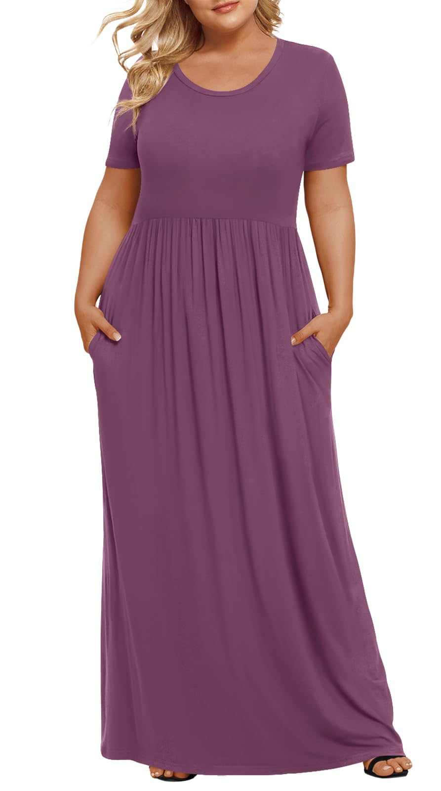 LONGYUAN Women's Plus Size Maxi Dresses Summer Short Sleeve Casual Long Dress 2026 XL-6XL