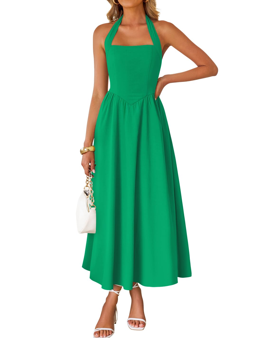 ZESICA Women's Summer Sleeveless Halter Wedding Guest Maxi Dress
