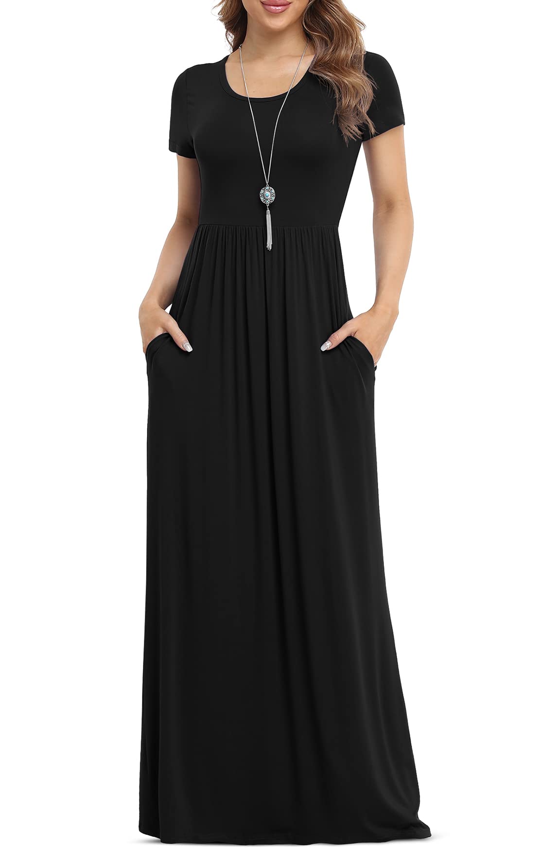 VIISHOW Women's Short Sleeve Loose Plain Maxi Dresses Casual Long Dresses with Pockets
