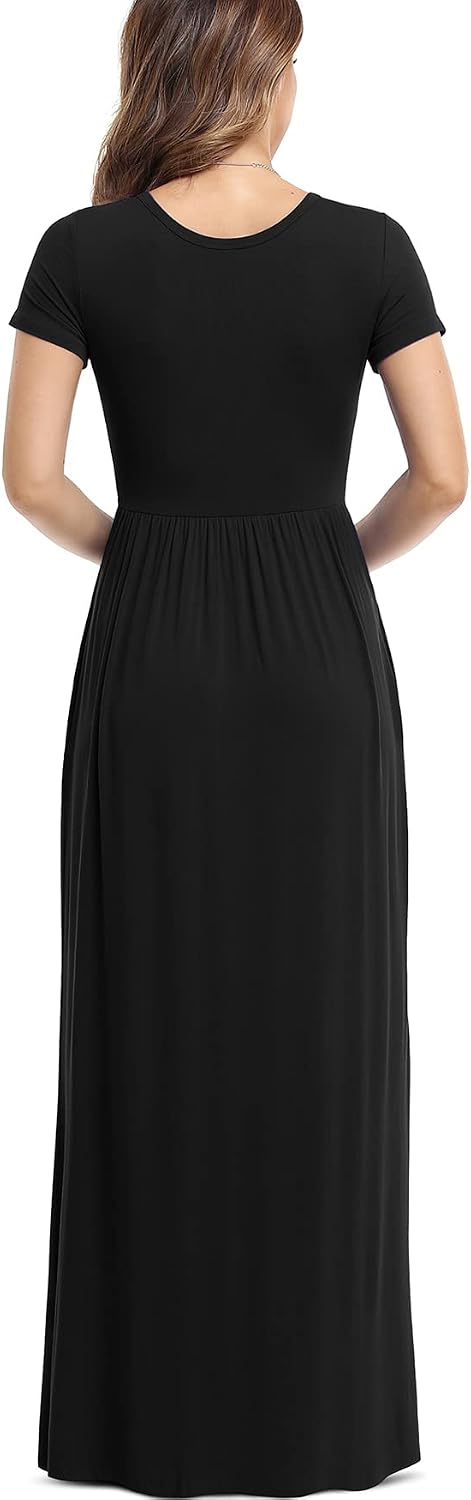 VIISHOW Women's Short Sleeve Loose Plain Maxi Dresses Casual Long Dresses with Pockets