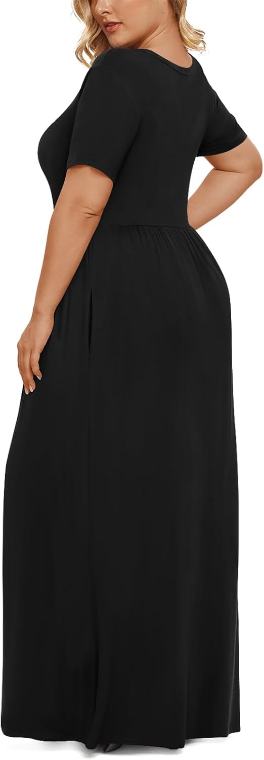 LONGYUAN Women's Plus Size Maxi Dresses Summer Short Sleeve Casual Long Dress 2026 XL-6XL
