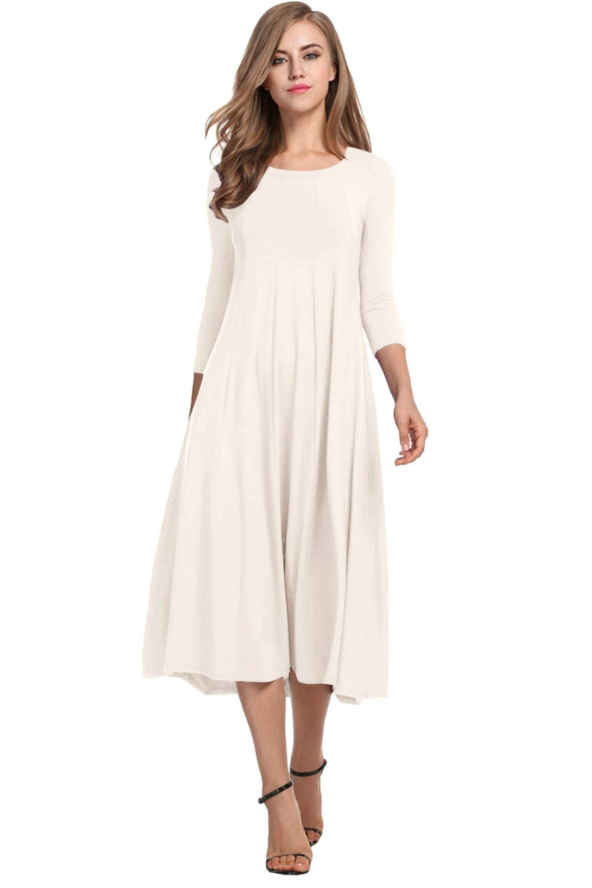 HOTOUCH Women's 3/4 Sleeve A-line and Flare Midi Long Dress