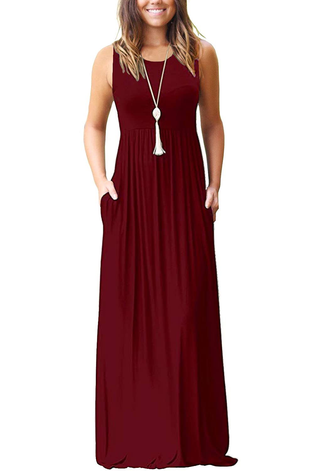 AUSELILY Women's Summer Sleeveless Loose Plain Casual Long Maxi Dresses