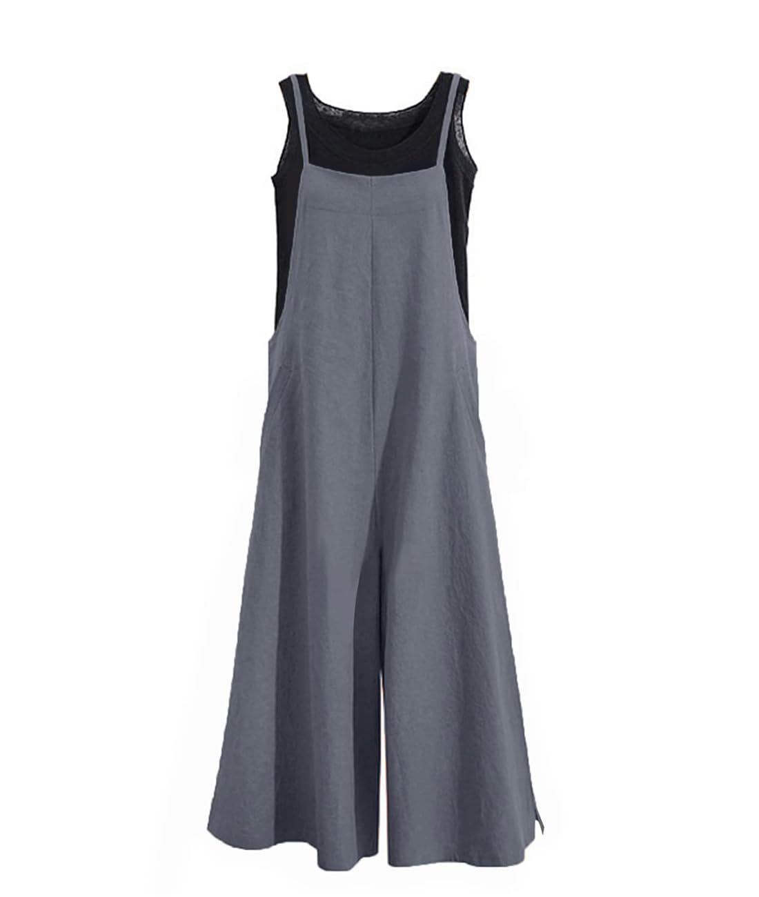 YESNO Women Casual Loose Long Bib Pants Wide Leg Jumpsuits Baggy Cotton Rompers Overalls with Pockets PZZTYP2