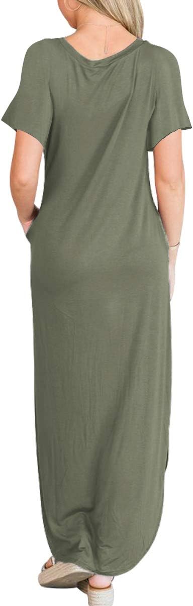 ANRABESS Womens Summer Maxi Dress Short Sleeve Casual Loose Long T Shirt Dresses Split Vacation Beach Sundress Travel Outfits