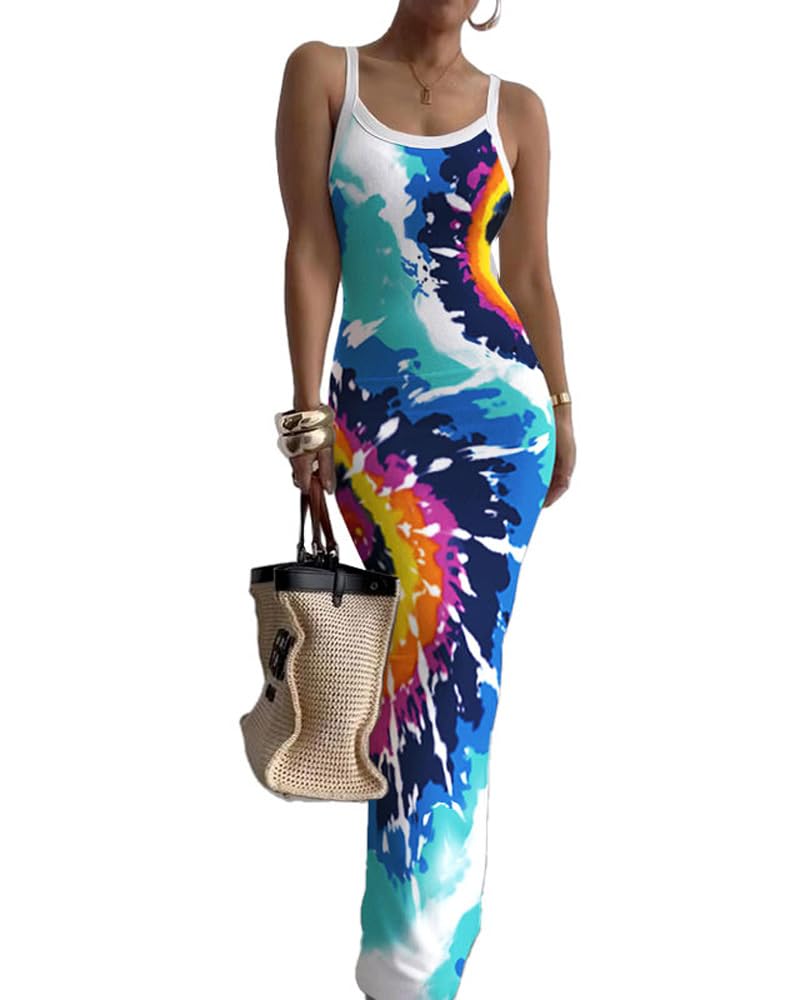 Nimsruc Sleeveless Strap Bodycon Maxi Dresses for Women Slim Sundresses