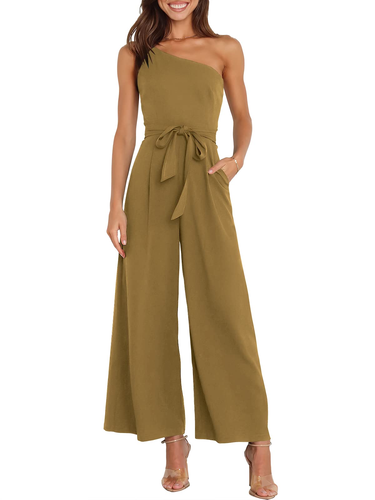 ANRABESS Jumpsuits for Women Dressy One Shoulder Sleeveless Romper