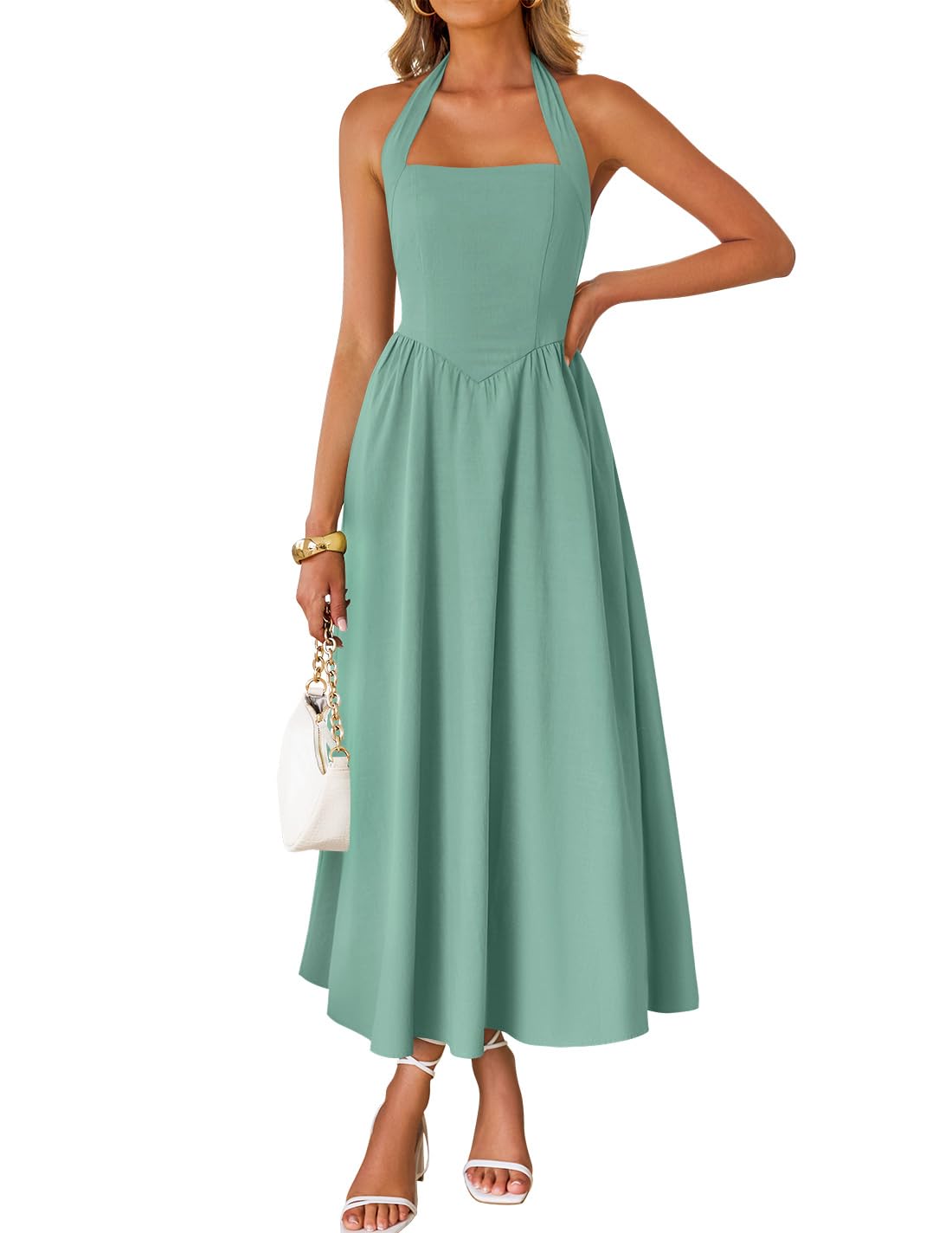 ZESICA Women's Summer Sleeveless Halter Wedding Guest Maxi Dress