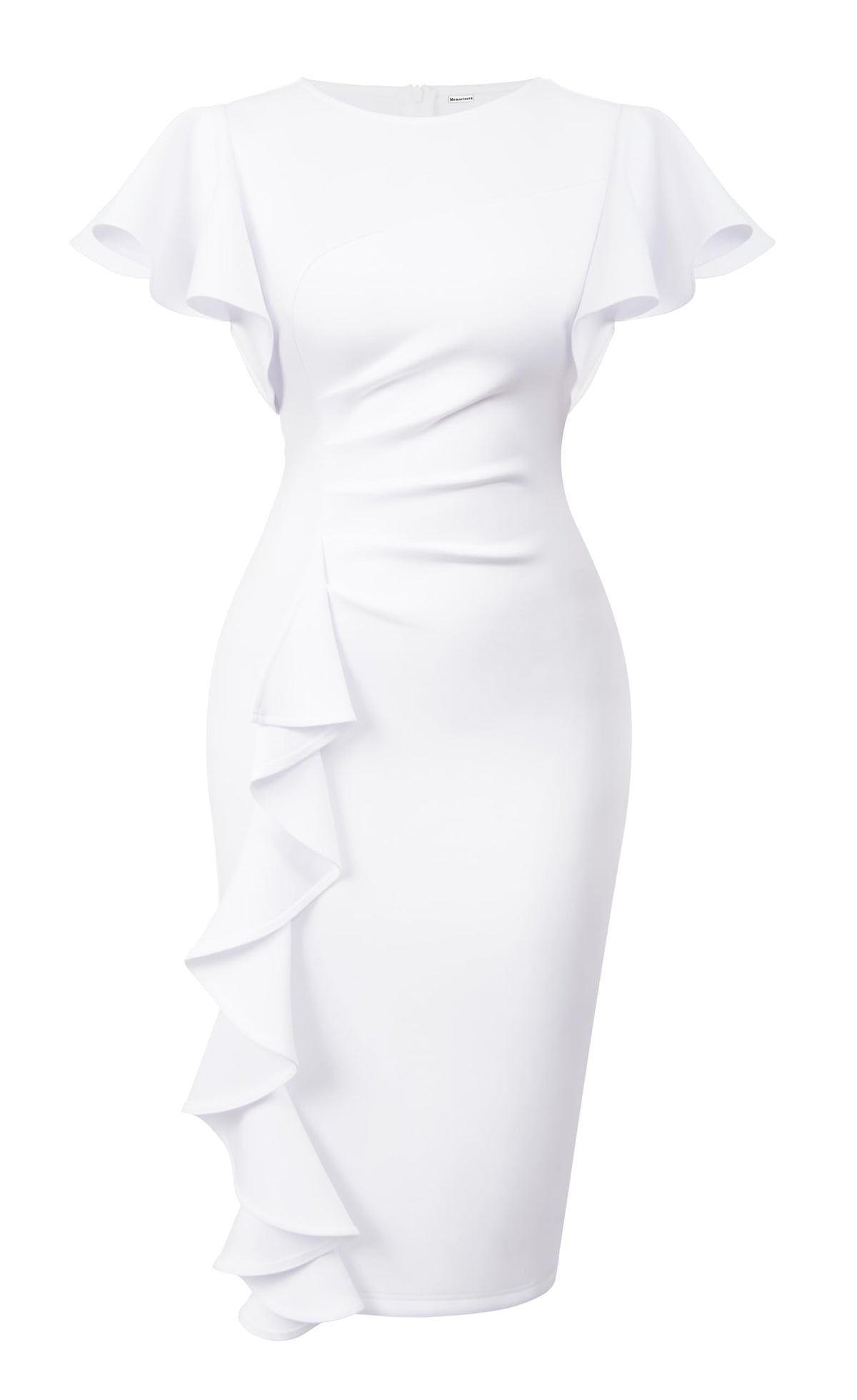 Memoriesea Women's Church Ruffle Sleeve Ruched Work Midi Dress
