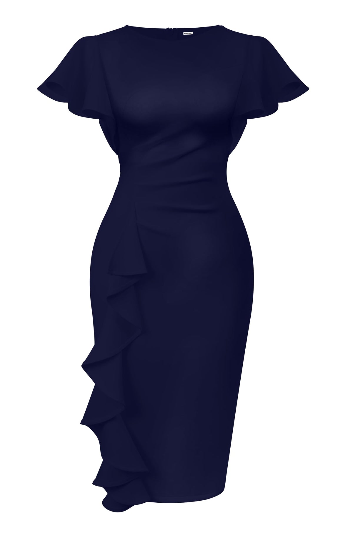 Memoriesea Women's Church Ruffle Sleeve Ruched Work Midi Dress