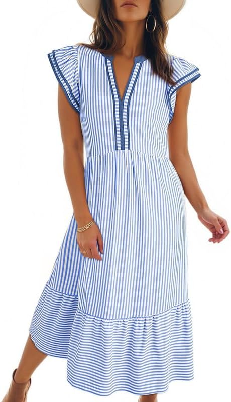 Dokotoo Womens Dresses 2026 V-Neck Cap Sleeve Empire Waist Dress