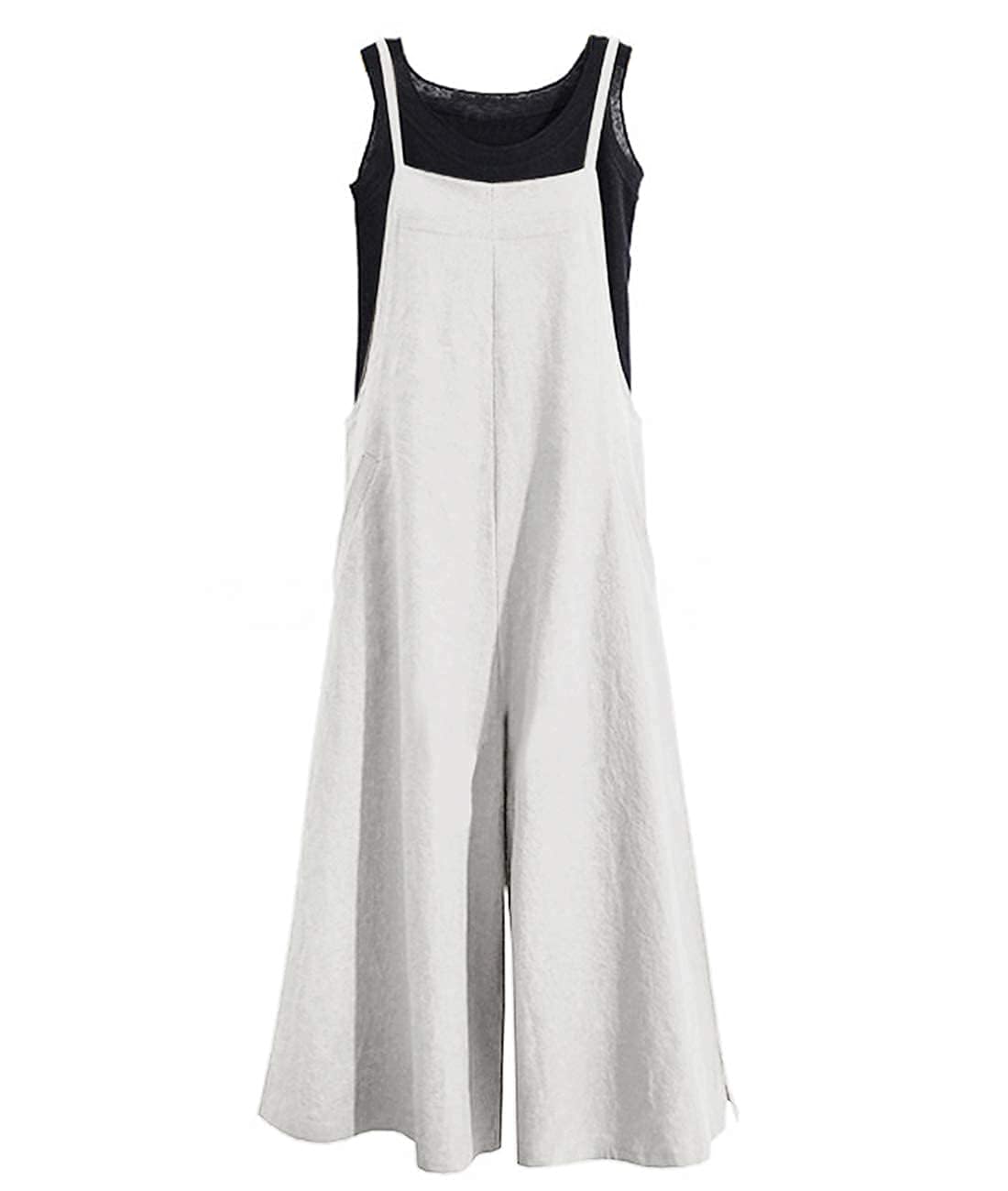 YESNO Women Casual Loose Long Bib Pants Wide Leg Jumpsuits Baggy Cotton Rompers Overalls with Pockets PZZTYP2