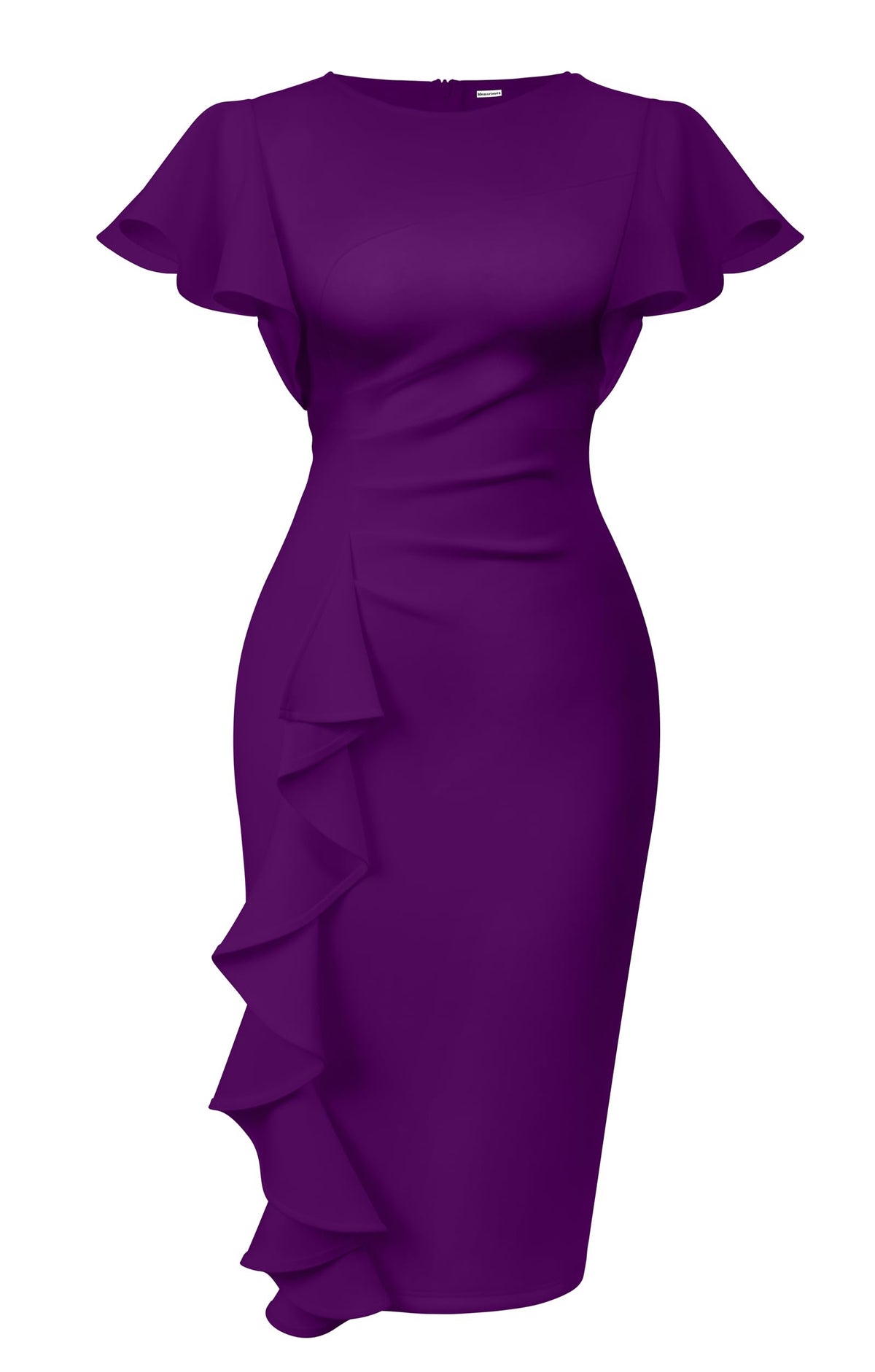 Memoriesea Women's Church Ruffle Sleeve Ruched Work Midi Dress