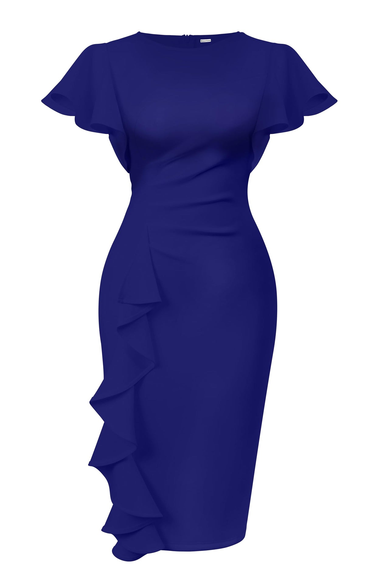 Memoriesea Women's Church Ruffle Sleeve Ruched Work Midi Dress