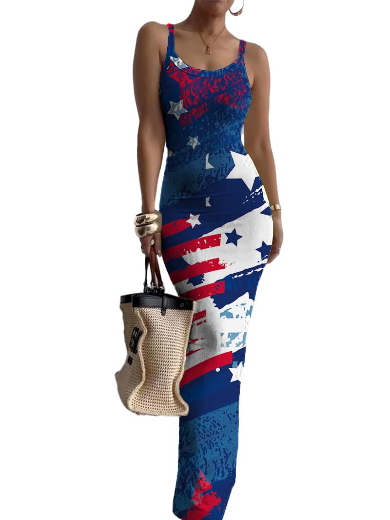 Nimsruc Sleeveless Strap Bodycon Maxi Dresses for Women Slim Sundresses