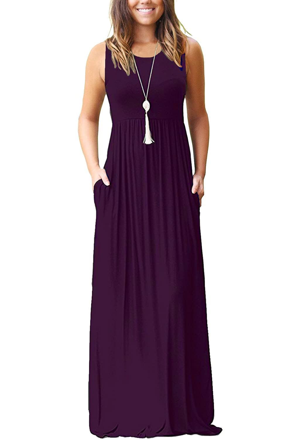 AUSELILY Women's Summer Sleeveless Loose Plain Casual Long Maxi Dresses