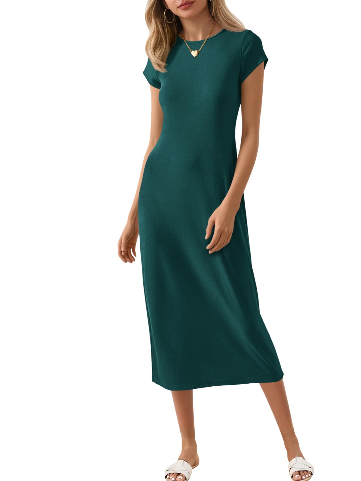 Wenrine Women's Short Sleeve T-Shirt Dress Summer Casual Long Midi Dresses