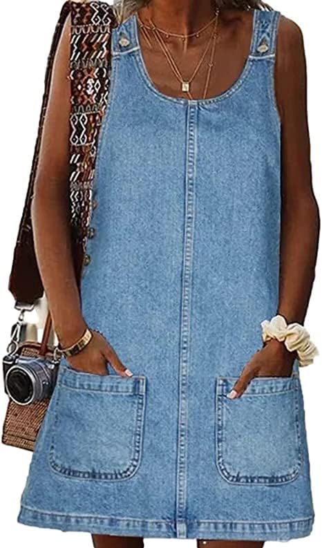 BZB Women's Sleeveless Casual Denim Dress Western Jean Overall Dress