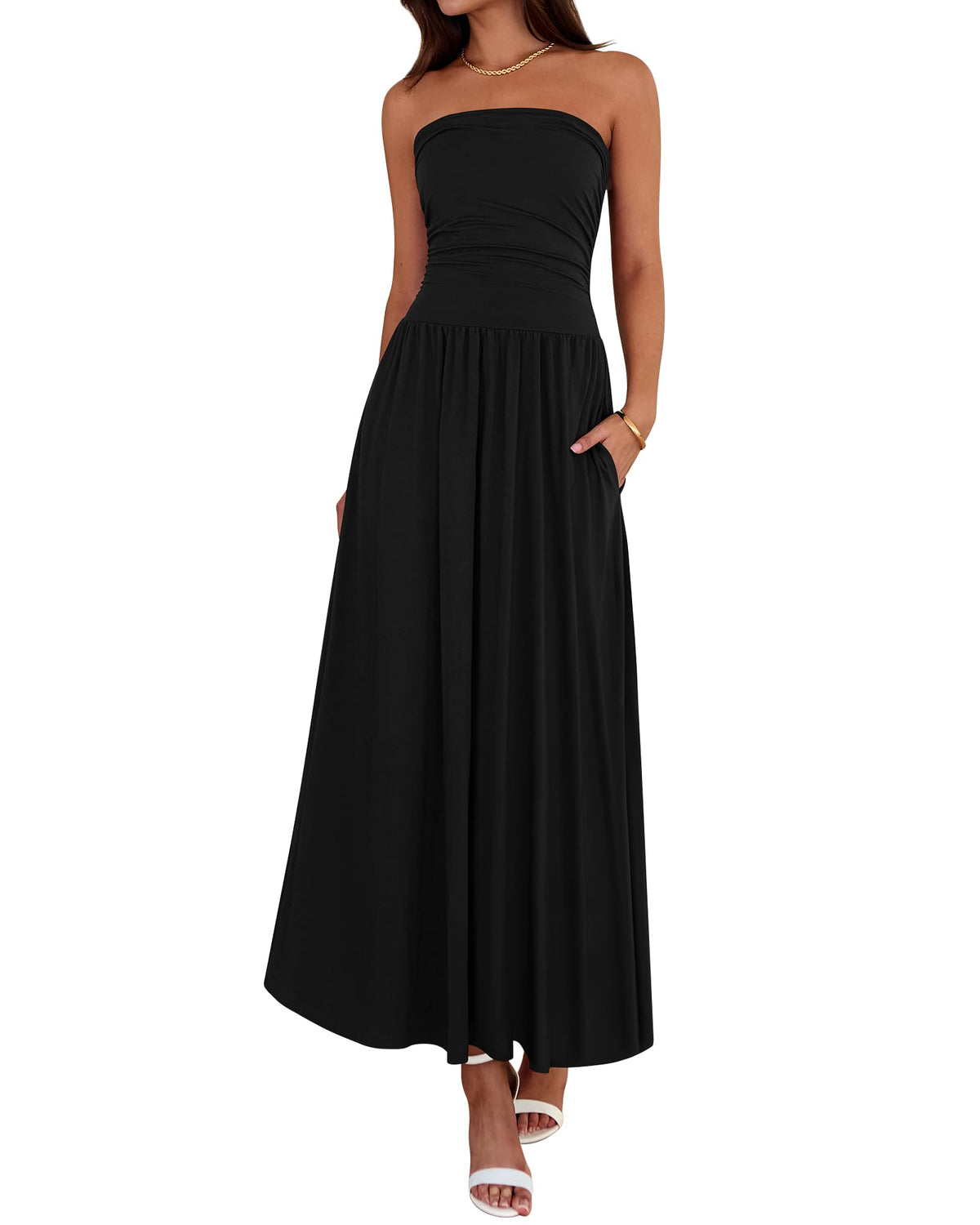 BTFBM Summer Maxi Dresses for Women Strapless Tube Top Dress