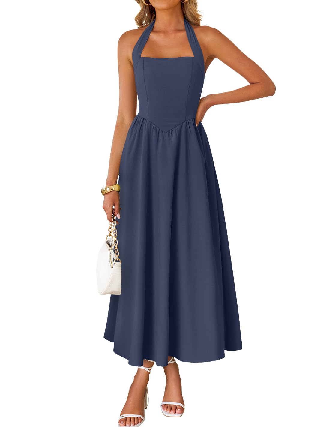 ZESICA Women's Summer Sleeveless Halter Wedding Guest Maxi Dress