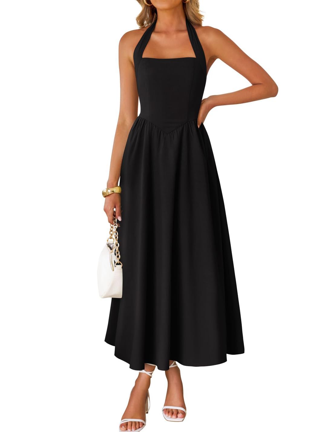 ZESICA Women's Summer Sleeveless Halter Wedding Guest Maxi Dress
