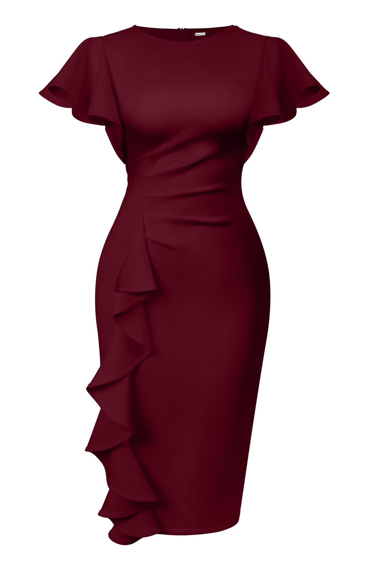 Memoriesea Women's Church Ruffle Sleeve Ruched Work Midi Dress