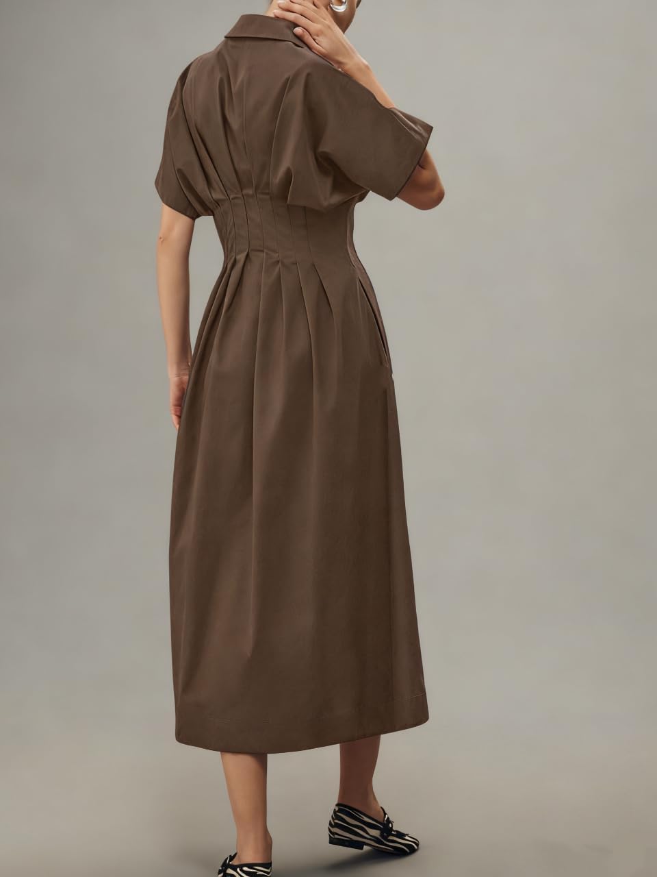 Yeokou Shirt Dress for Women Summer Casual Short Sleeve Button Down Loose Pleated Maxi Sundress with Pockets