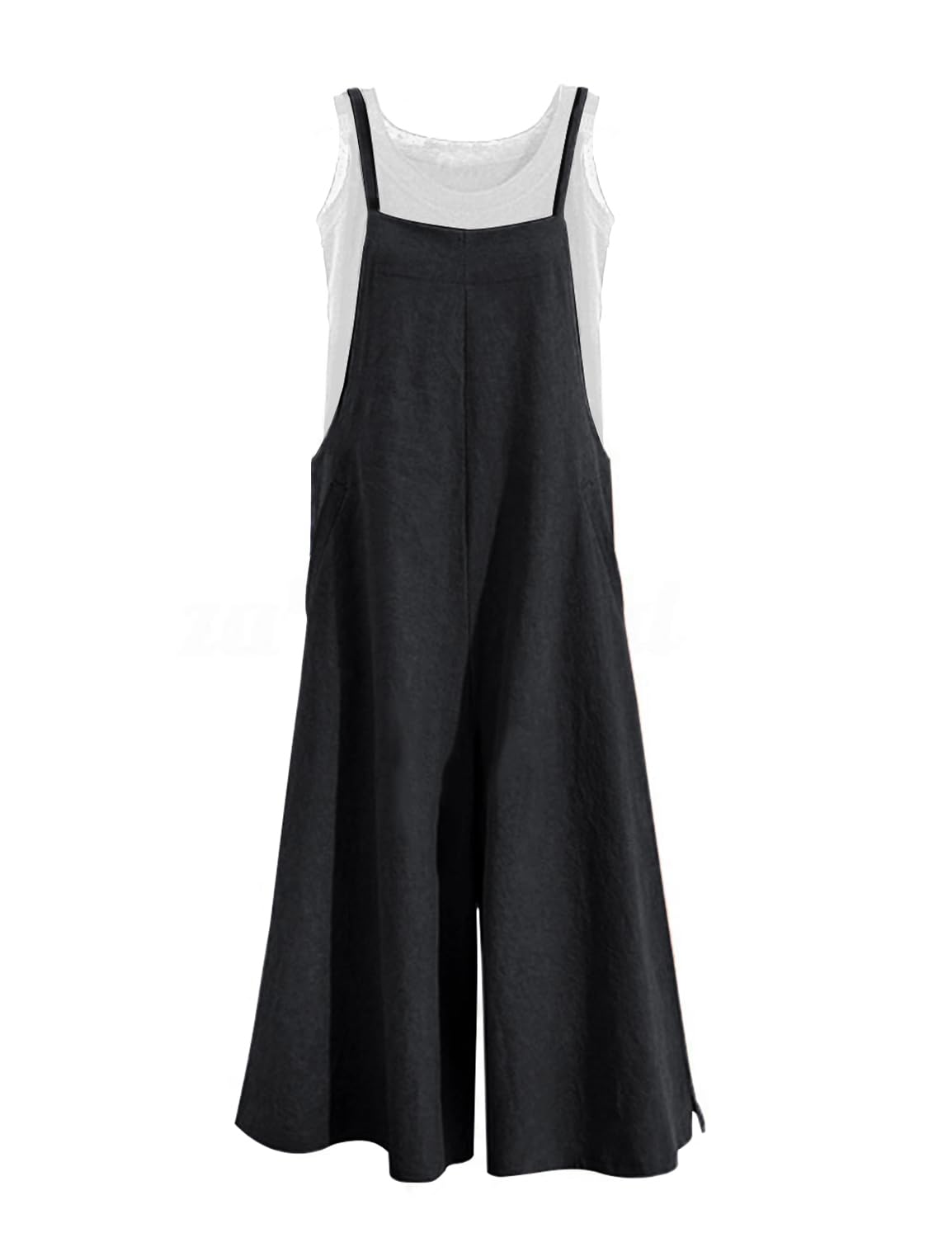 YESNO Women Casual Loose Long Bib Pants Wide Leg Jumpsuits Baggy Cotton Rompers Overalls with Pockets PZZTYP2