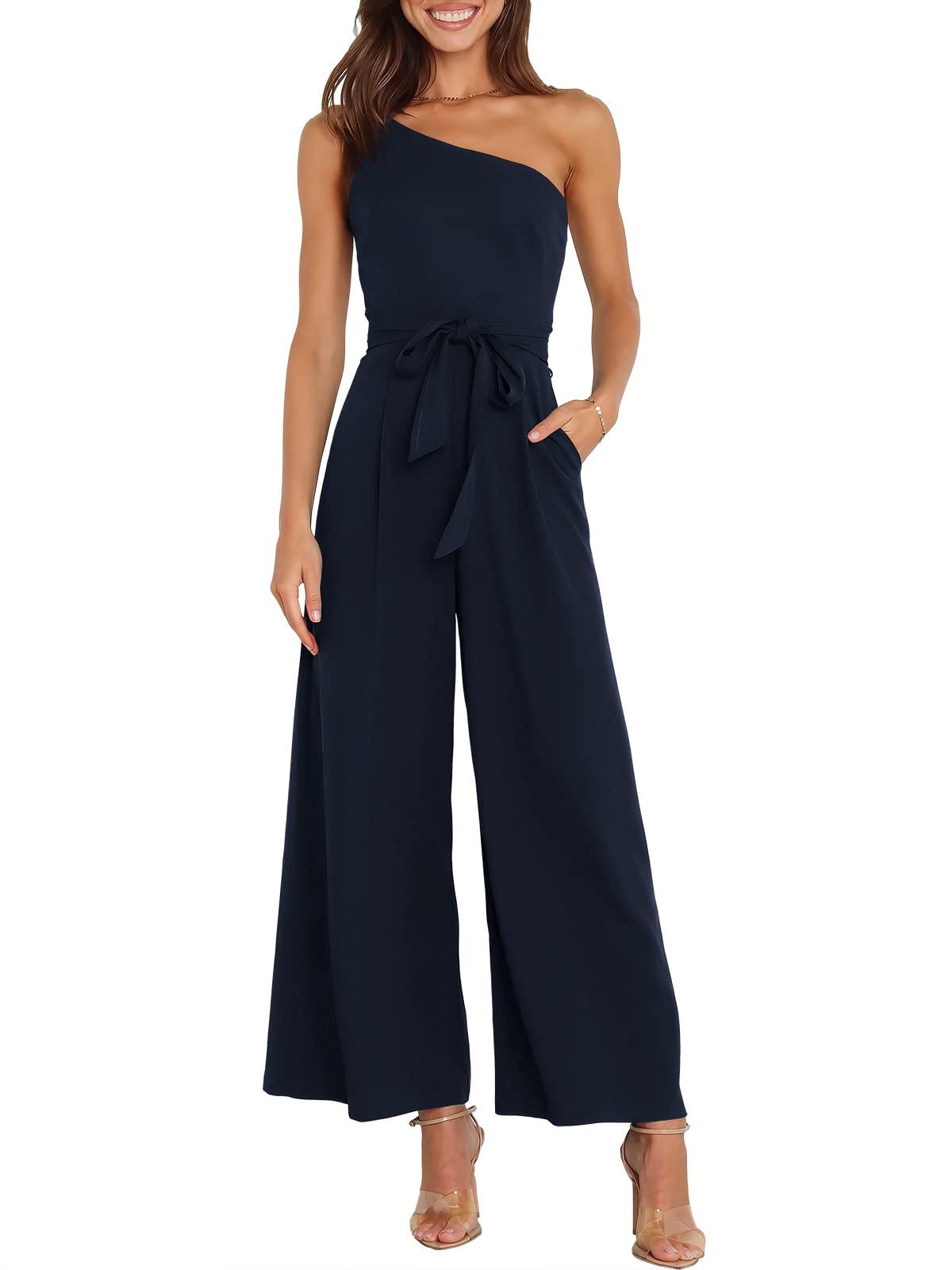 ANRABESS Jumpsuits for Women Dressy One Shoulder Sleeveless Romper