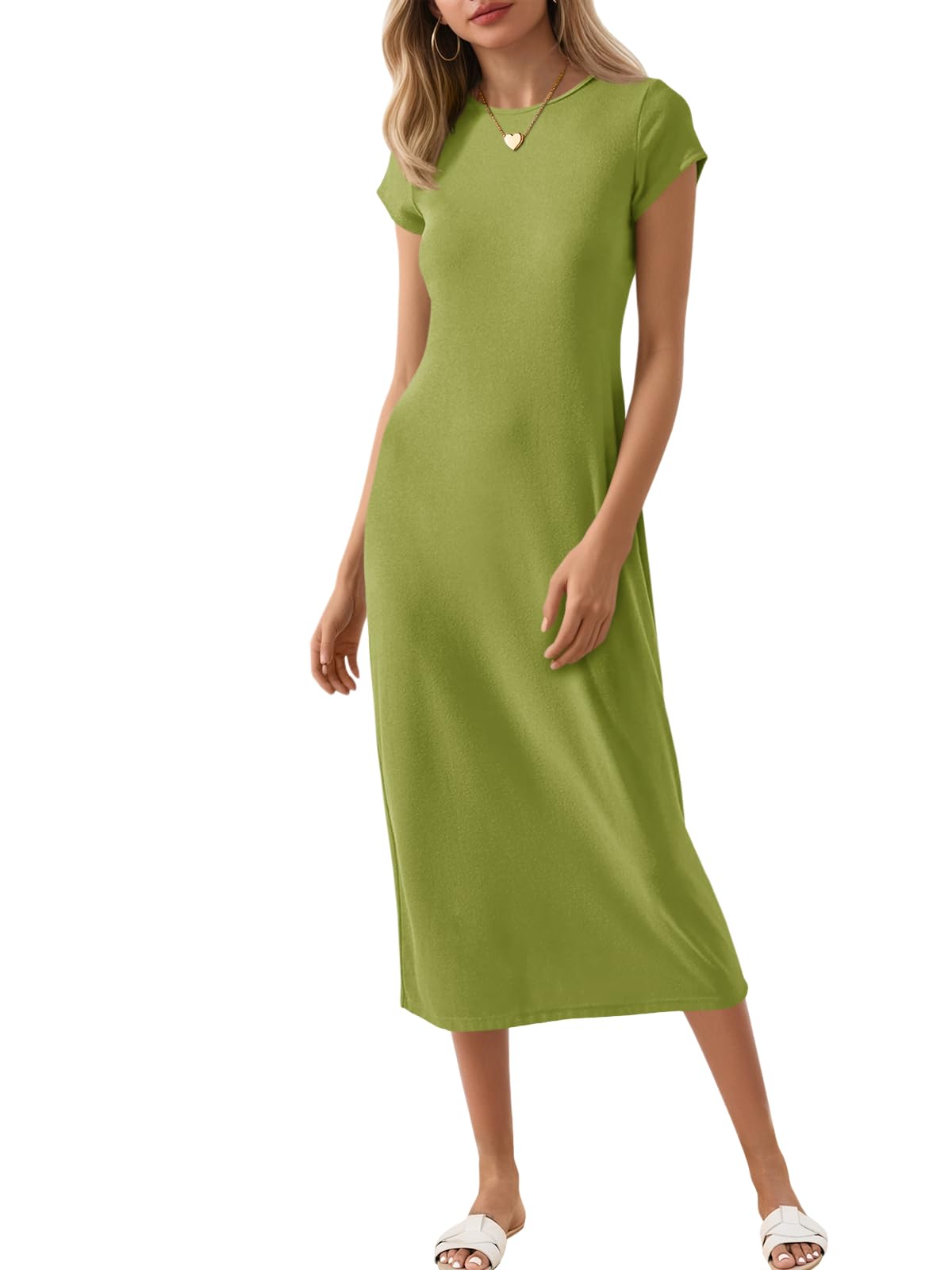 Wenrine Women's Short Sleeve T-Shirt Dress Summer Casual Long Midi Dresses