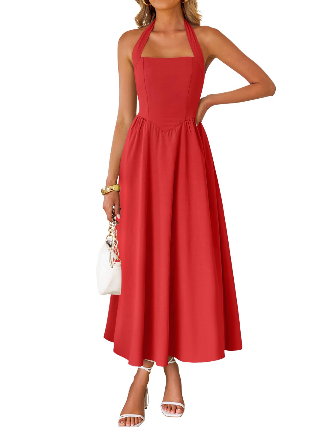 ZESICA Women's Summer Sleeveless Halter Wedding Guest Maxi Dress