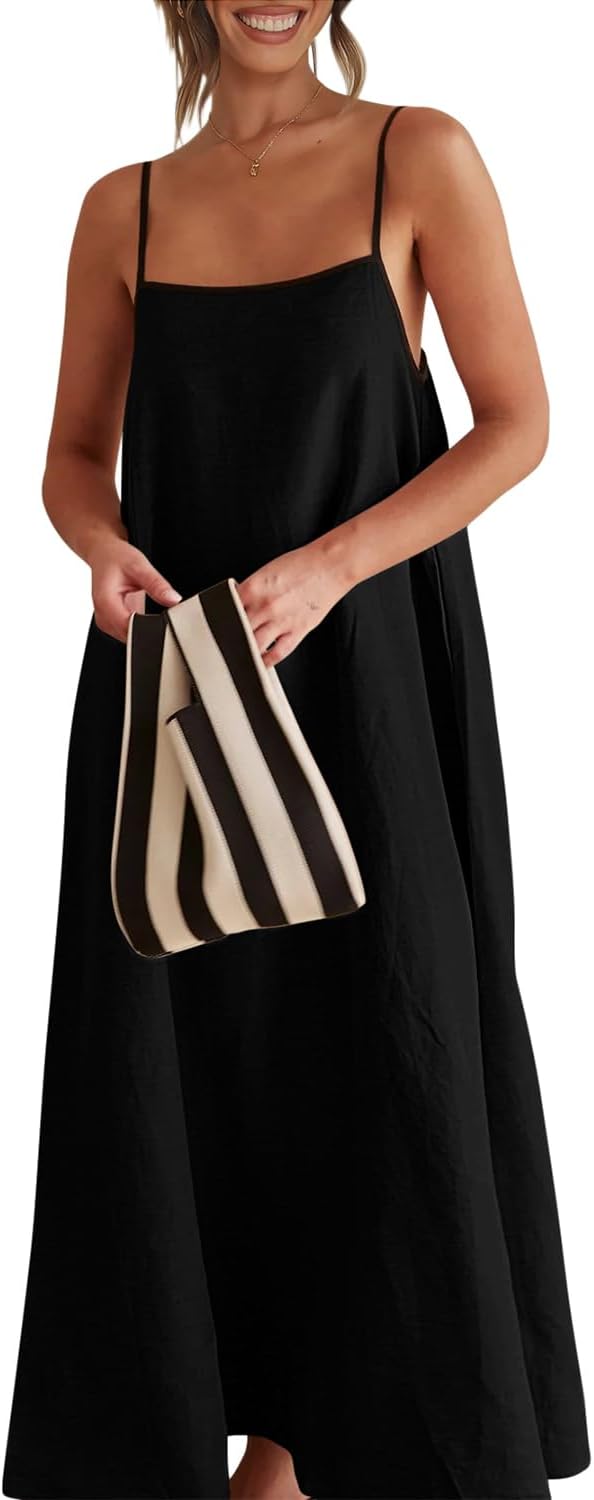 Shy Velvet Women's Linen Maxi Dress Spaghetti Strap Casual Boho Dress