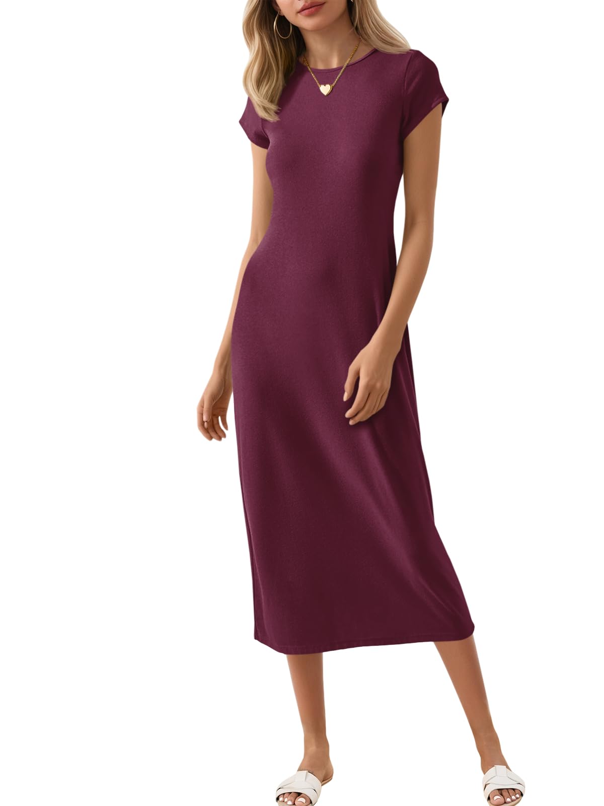 Wenrine Women's Short Sleeve T-Shirt Dress Summer Casual Long Midi Dresses