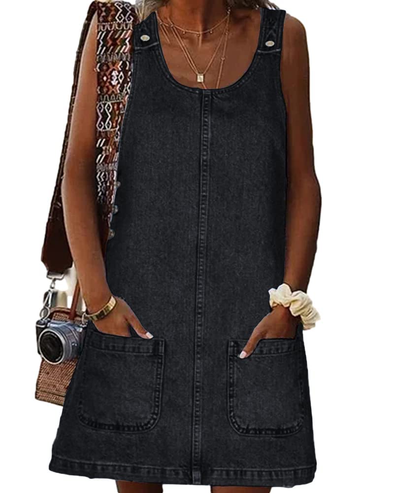 BZB Women's Sleeveless Casual Denim Dress Western Jean Overall Dress