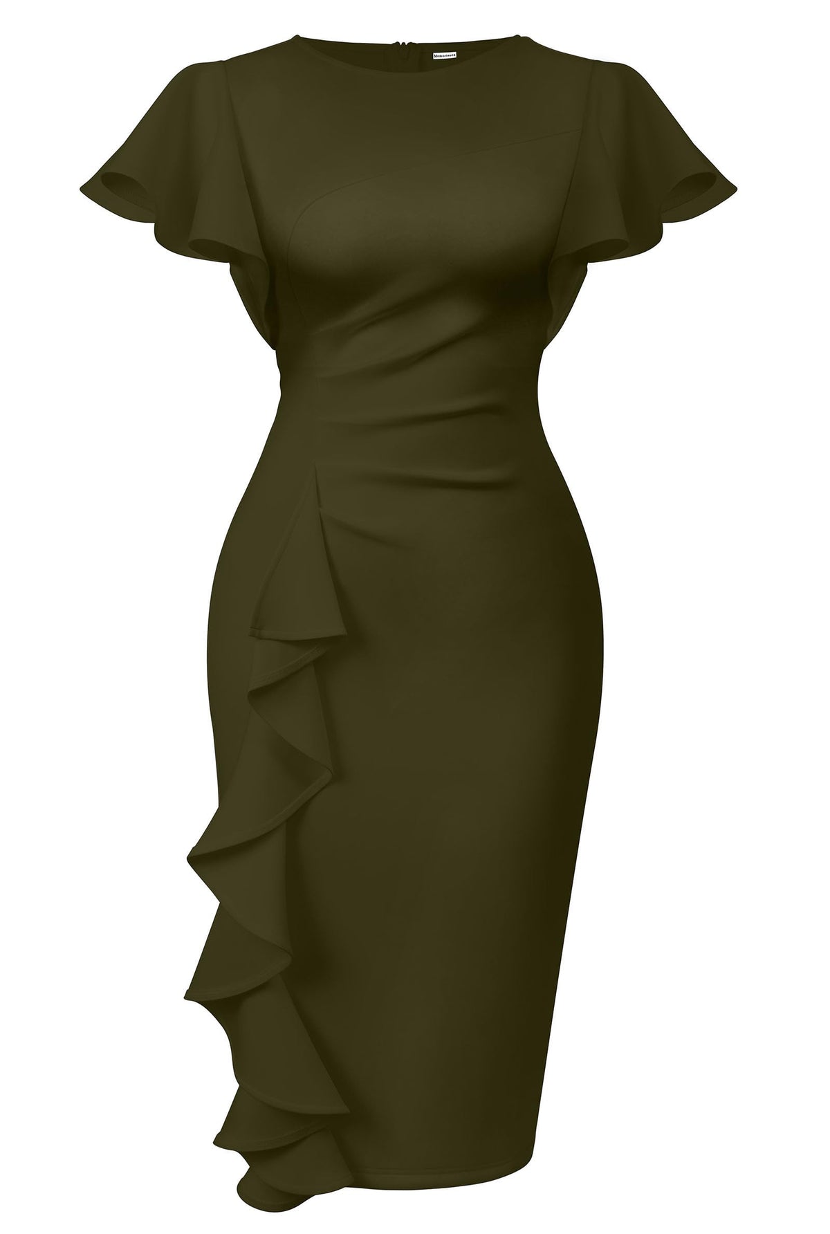 Memoriesea Women's Church Ruffle Sleeve Ruched Work Midi Dress