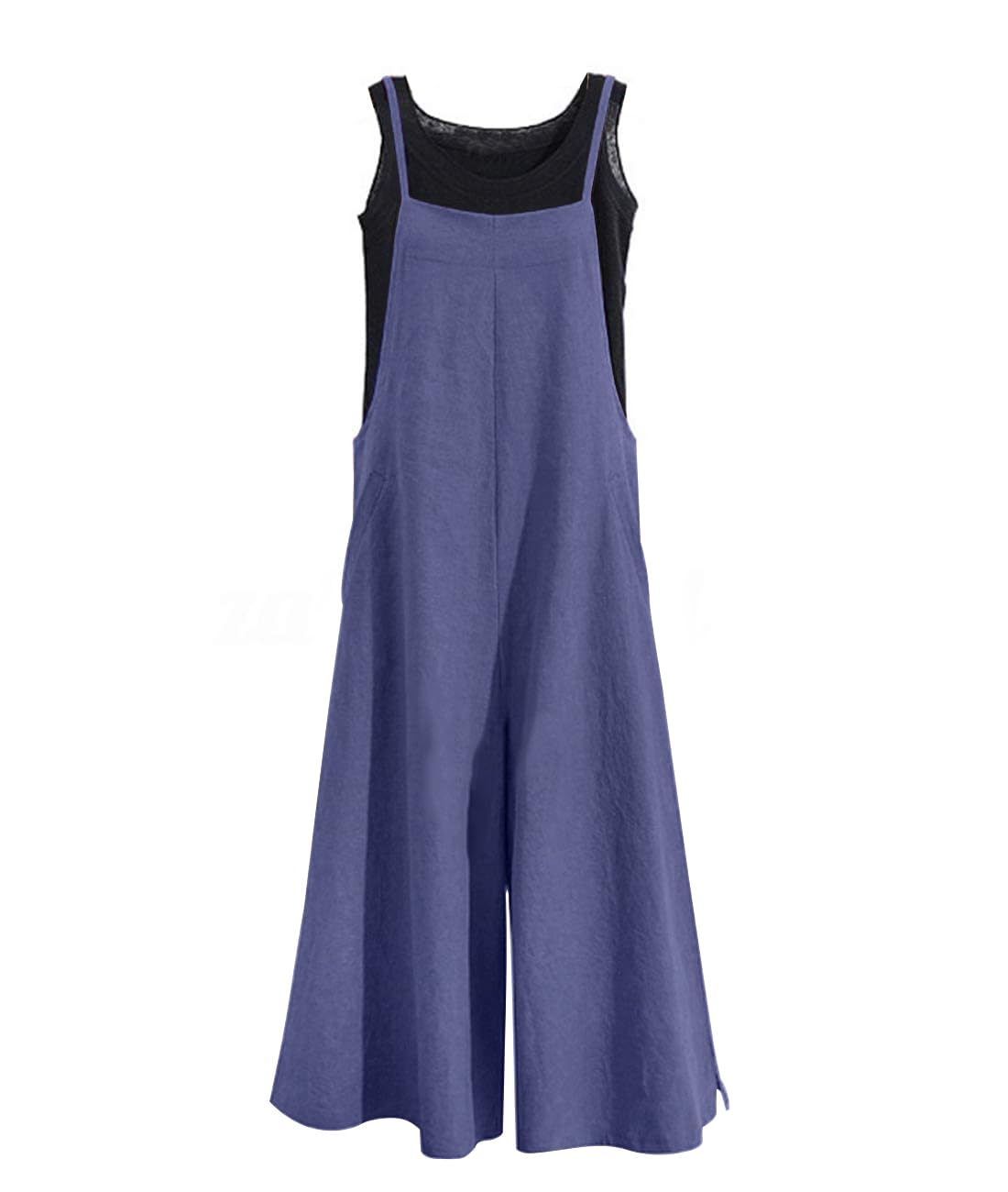YESNO Women Casual Loose Long Bib Pants Wide Leg Jumpsuits Baggy Cotton Rompers Overalls with Pockets PZZTYP2