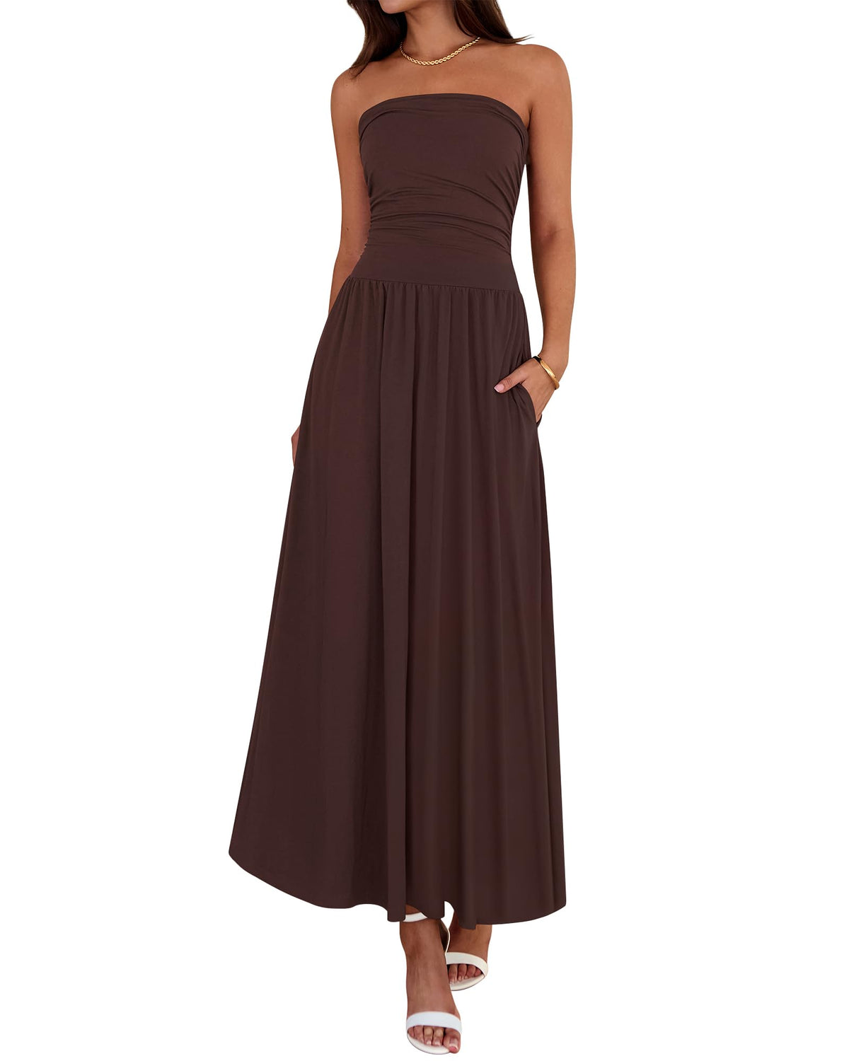 BTFBM Summer Maxi Dresses for Women Strapless Tube Top Dress